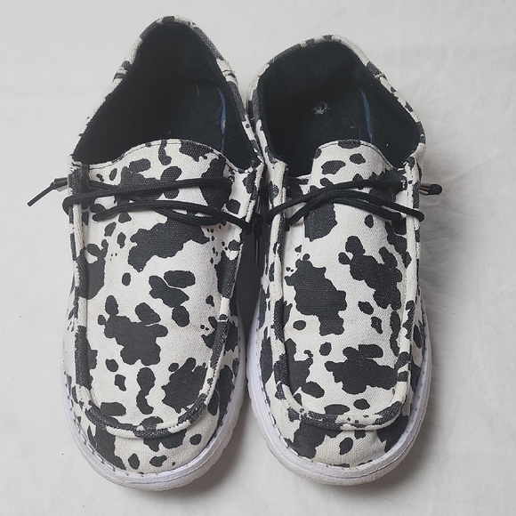 Other - Canvas Black White Cow Print Canvas Slip On Shoes Size 13